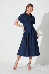 Navy Cotton Midi Dress - Cielo